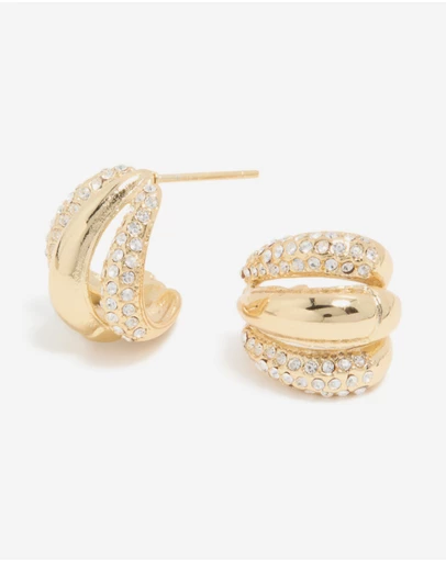 Lovisa - Waterproof Gold Plated Stainless Steel Diamante Trio Illusion Hoop Earrings