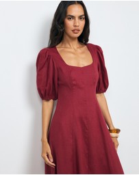 AERE - Portia Linen Puff Sleeve Midi Dress