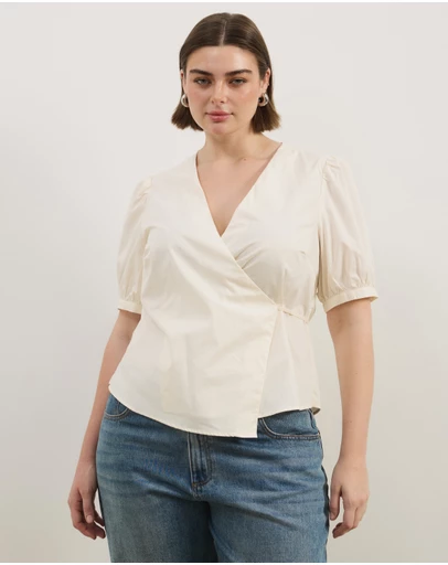 Atmos&Here Curvy - Nora Puff Sleeve Wrap Shirt