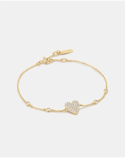 Ania Haie - Gold Pave Heart with Bezel Station Bracelet
