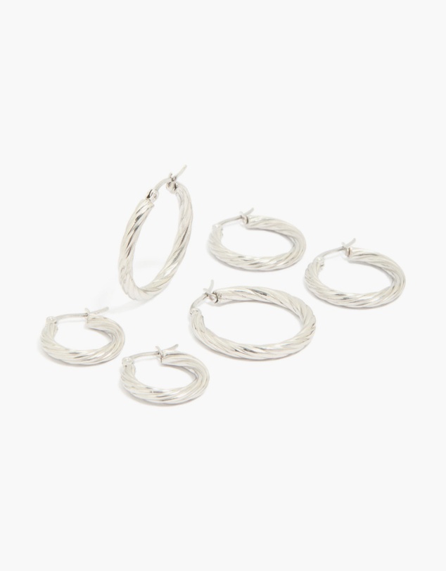 Lovisa - Waterproof Stainless Steel Twisted Hoop Earrings 3-Pack