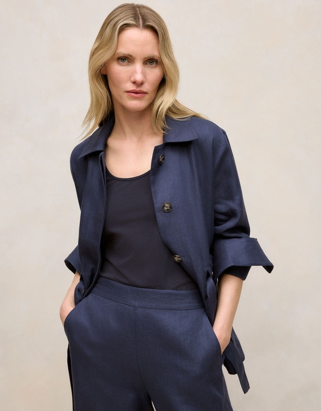 Trenery - Linen Pocket Detail Belted Jacket in Night Sky