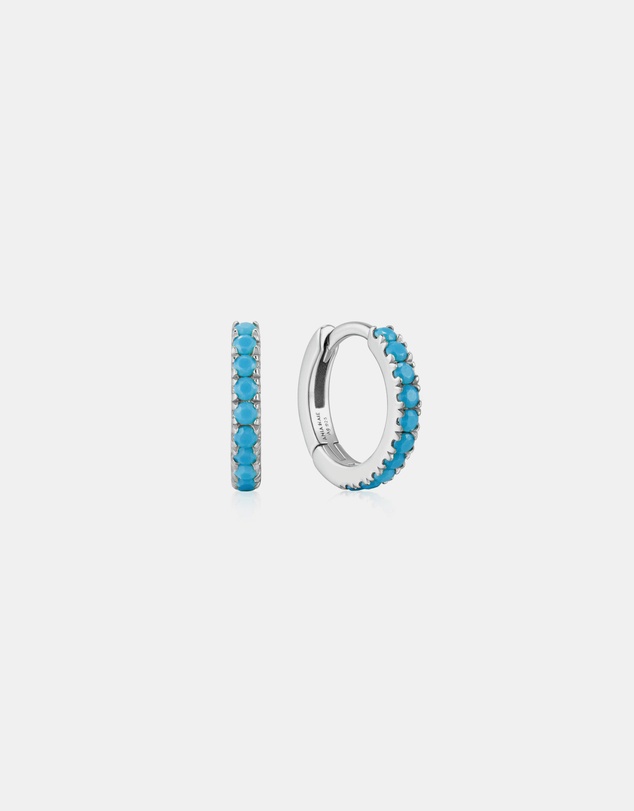 Ania Haie - Silver Aqua Blue Row Huggie Hoop Earrings