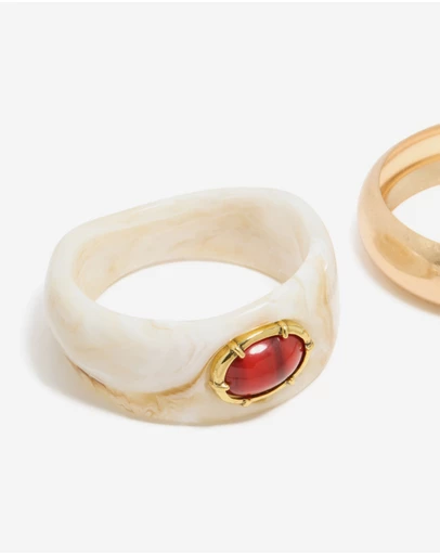 Lovisa - Worn Gold & White Resin With Red Stone Bangles 2-Pack
