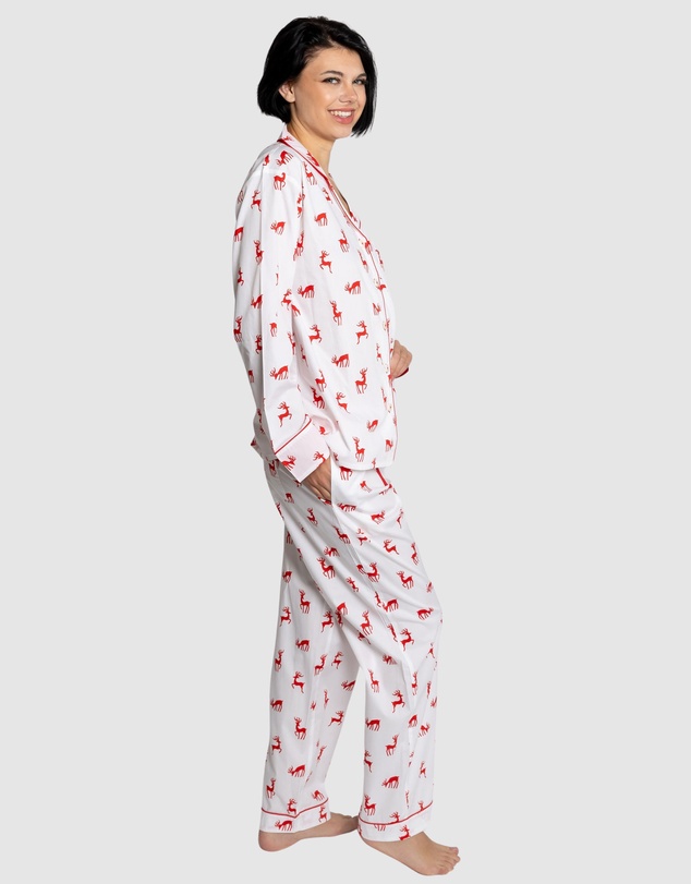 Sant And Abel - Women's Reindeer Red Long PJ Set
