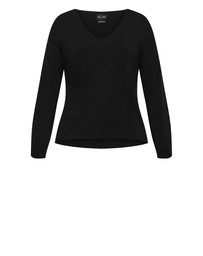 City Chic - Plus size Annie V Neck Top - black