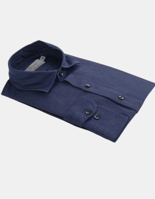 Henry Bucks - HENRY SARTORIAL Linen Classic Fit Shirt NAVY