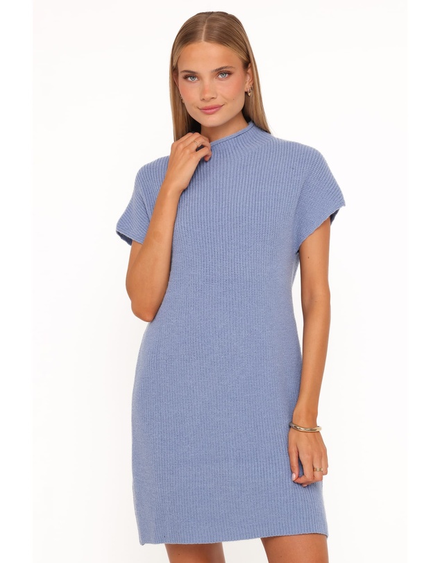 Petal & Pup - Wright Knit Mini Dress - Dusty Blue