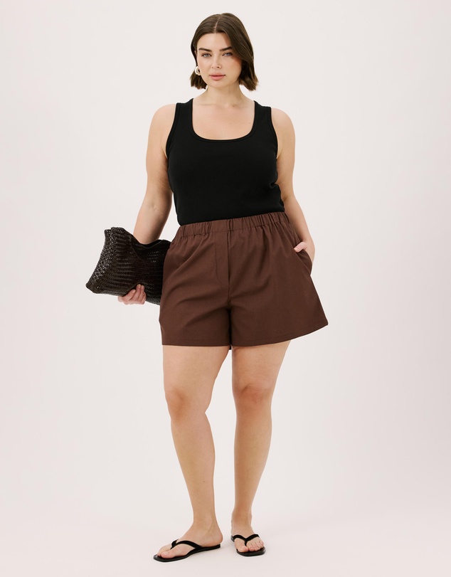 Atmos&Here Curvy - Lana Everyday Linen Shorts With Mock Fly Detail In Eu Flax Linen