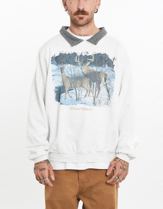 Vintage by The Real Deal - Pre Loved - Vintage Deer Wildlife Collared Sweatshirt