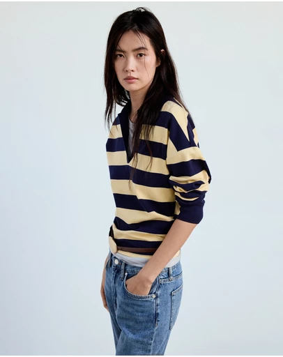 M.N.G - Striped Polo-Neck Sweater