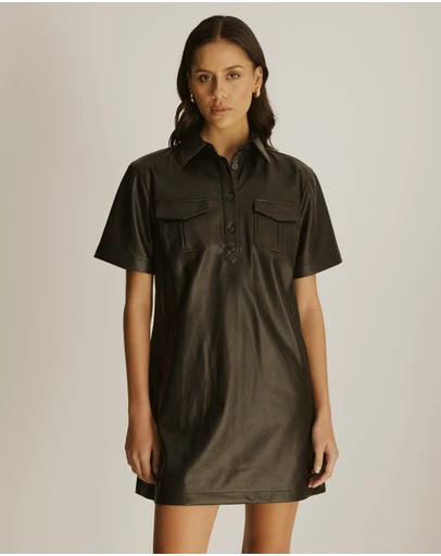 Atmos&Here - Tori PU Mini Shirt Dress