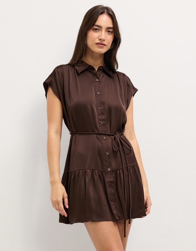 The Fated - Bryne Mini Satin Shirt Dress