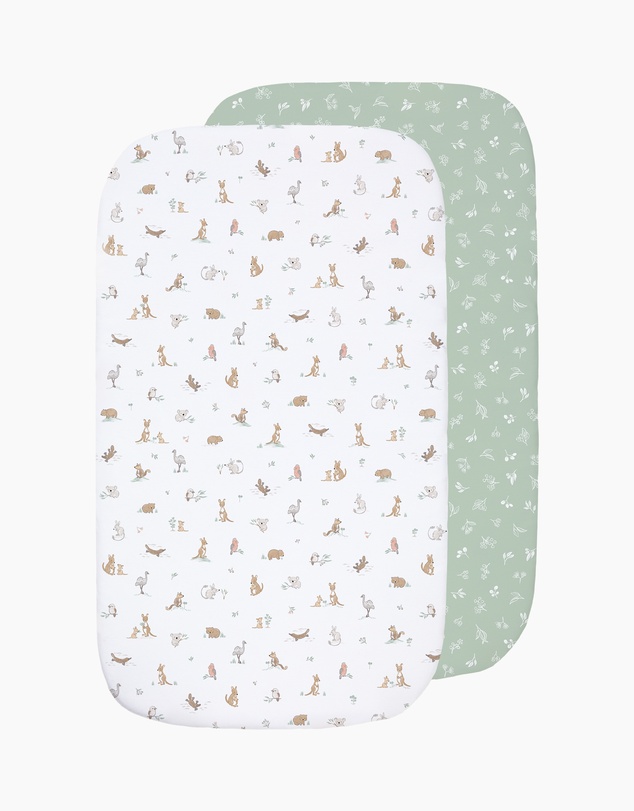 Living Textiles - 2 Pack Organic Bedside Sleeper Fitted Sheet - Australiana