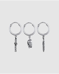 Kuzzoi - ICONIC EXCLUSIVE - Earrings Set Cross Skull Feather in 925 Sterling Silver