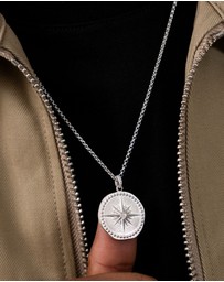 Dower & Hall - Men's Diamond True North Talisman Necklace In Sterling Silver