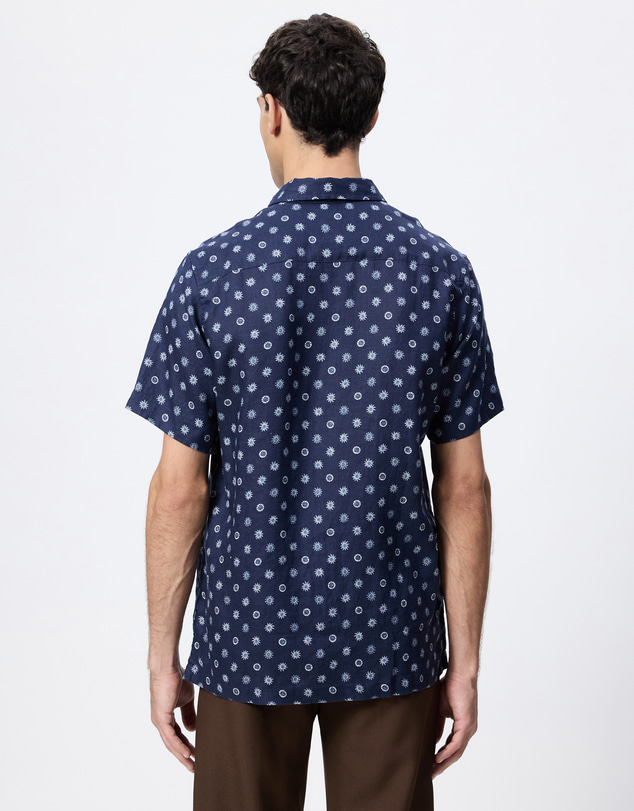 Scotch & Soda - Printed Linen Regular Fit Short Sleeve Shirt