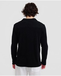 Vacay Swimwear - L/S Black Terry Polo
