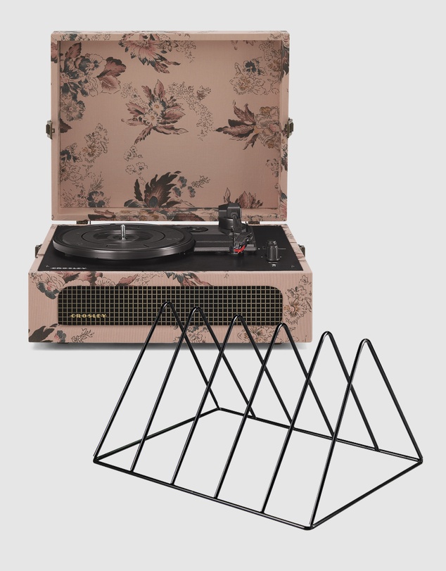 Crosley - Crosley Voyager Bluetooth Portable Turntable - Floral + Gadhouse Vinyl Rack Bundle - Black