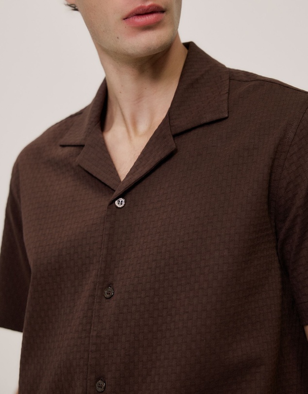 Trenery - Basketweave Cotton Camp Shirt in Coffee