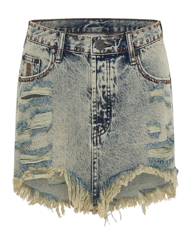 ONE TEASPOON - Blue Dust Studded Junkyard Low Waist Denim Skirt