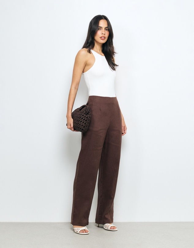 AERE - Elodie Clean Waist Wide Leg Linen Pants