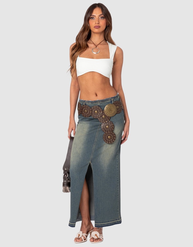 EDIKTED - Lexy Washed Denim Maxi Skirt