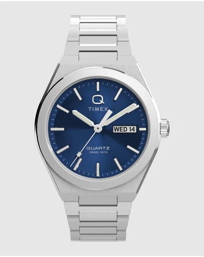TIMEX - Q Timex® Continental Day and Date 39mm Stainless Steel Bracelet Watch