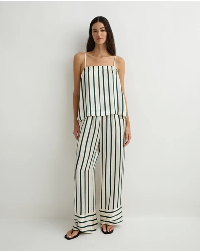 BONDI BORN - Cannes Silk Pant - Forest Stripe