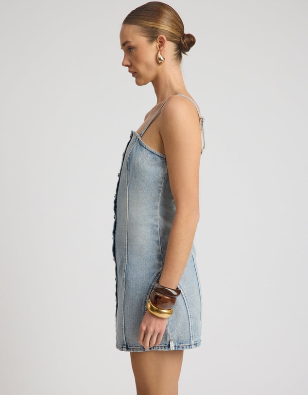 ONE TEASPOON - Riviera Fitted Strappy Mini Denim Dress - Hendrixe Blue