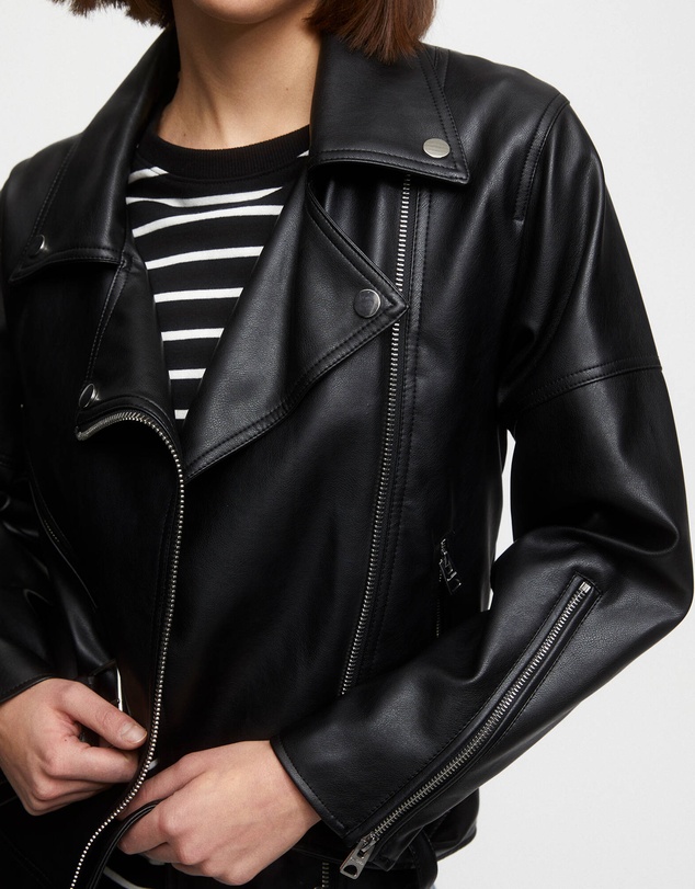 Pull&Bear - Oversize Faux Leather Biker Jacket