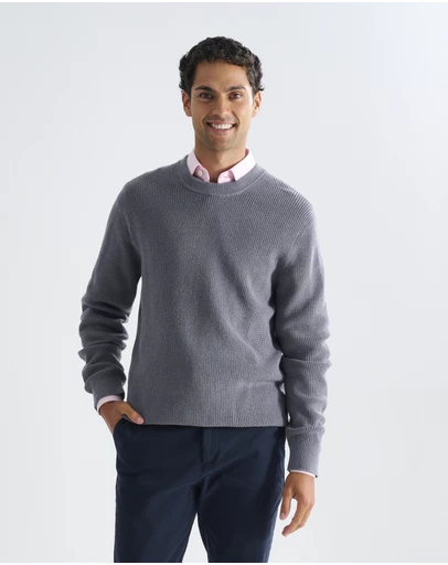 3 Wise Men - 3 Wise Men Drake Crew Neck Wool Blend Knit - Dark Grey