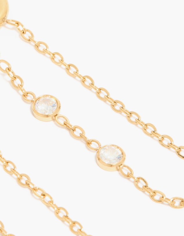 Lovisa - Waterproof Gold Plated Stainless Steel Cubic Zirconia Chain Huggie Drop Earrings
