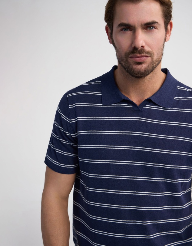 Oxford - Basey Linen Blend Striped Polo