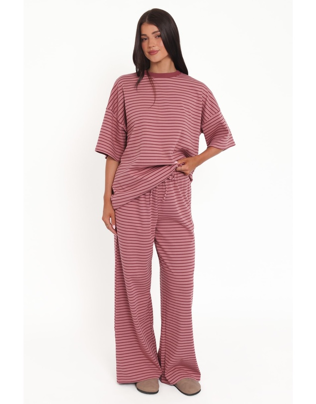 Petal & Pup - Wilda Knit Pant - Pink Red Stripe