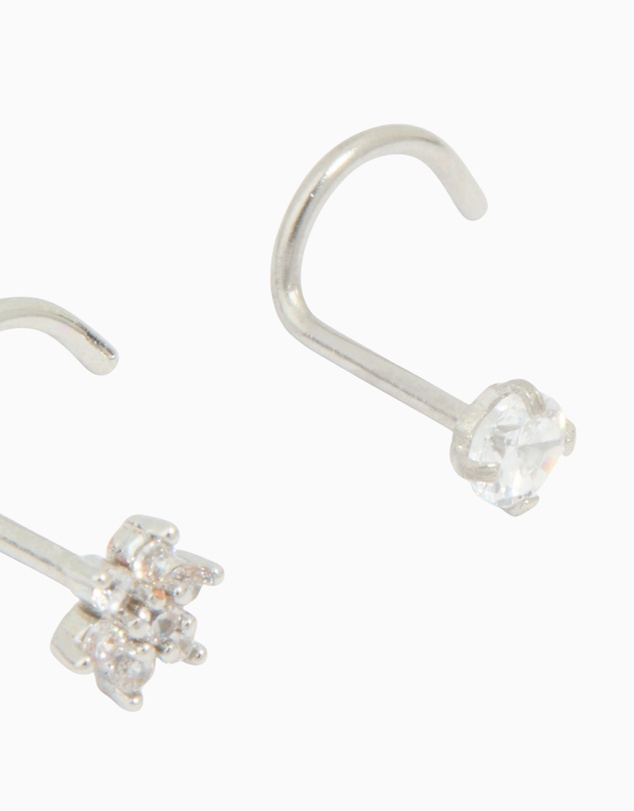 Lovisa - Surgical Steel Cubic Zirconia Floral & Classic Threadless Nose Studs 3-Pack