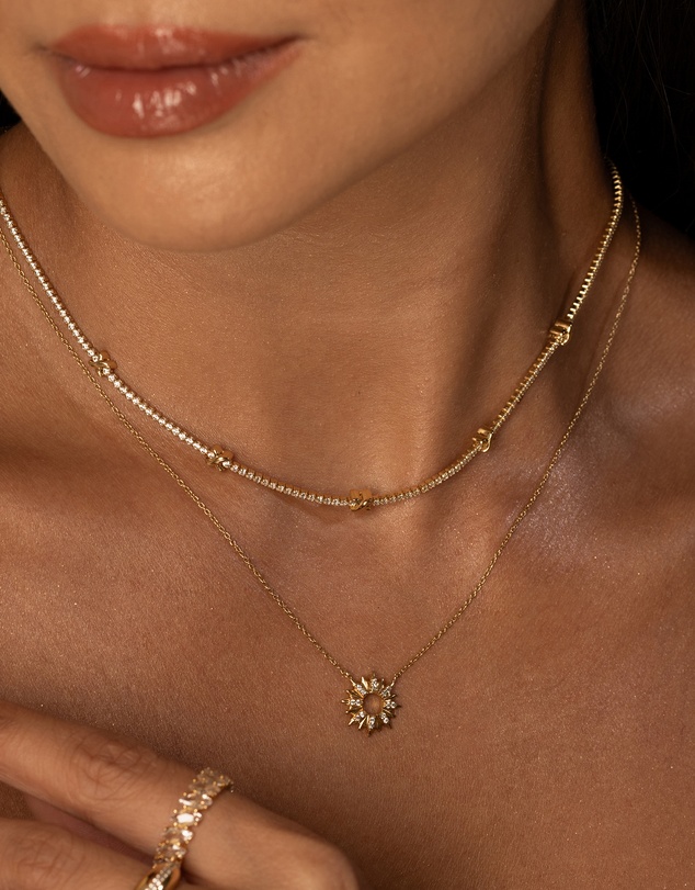 Wanderlust + Co - Pave 14K Gold Vermeil Petite Tennis Necklace