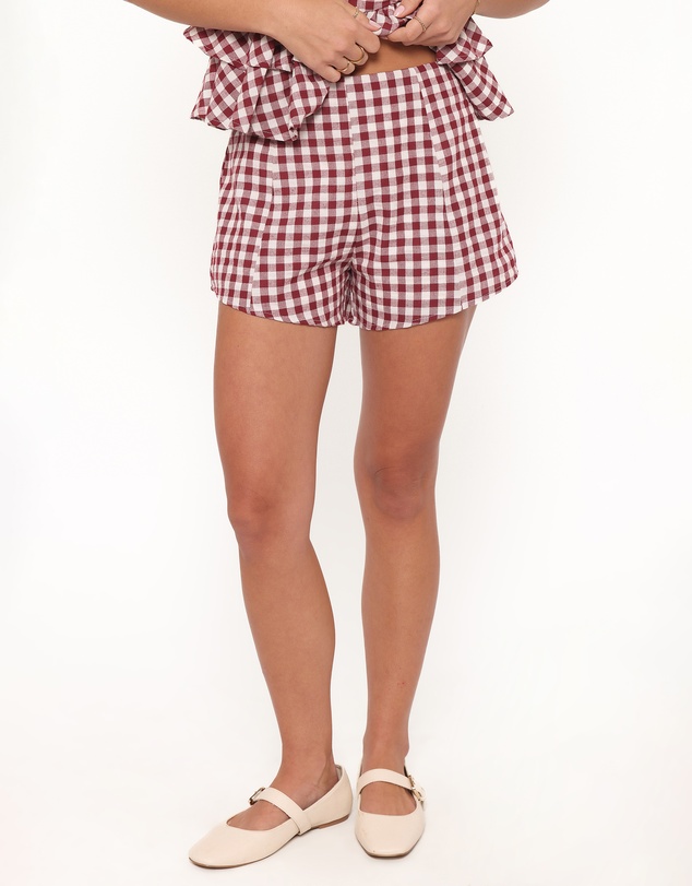 Petal & Pup - Landon Fitted Shorts - Burgundy Gingham