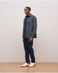 Trenery - Tailored Fit Cotton Monogram Oxford Shirt in Navy