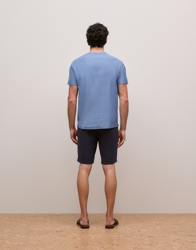 Trenery - Cotton Jacquard Stripe T-shirt in Dusty Blue