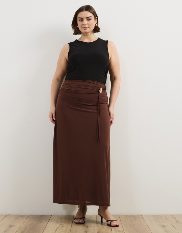 Atmos&Here Curvy - Valentia Belted Mesh Maxi Skirt