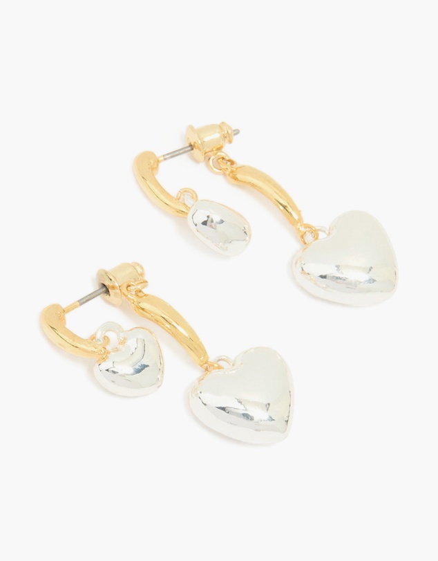 Lovisa - Mixed Metal Double Puffy Heart Stud Earrings