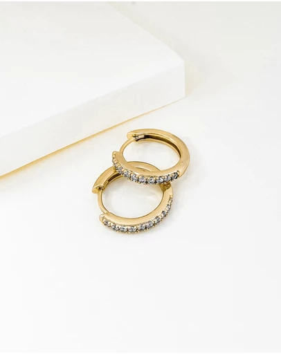Wanderlust + Co - Classic Pave Gold 10mm Huggie Earrings