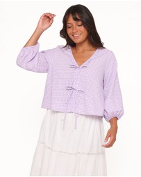 Petal & Pup - Fainche Front Tie Top - Lilac Gingham
