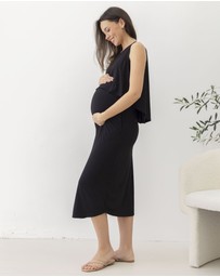 Angel Maternity - Manon Maternity & Breastfeeding Midi Dress in Black