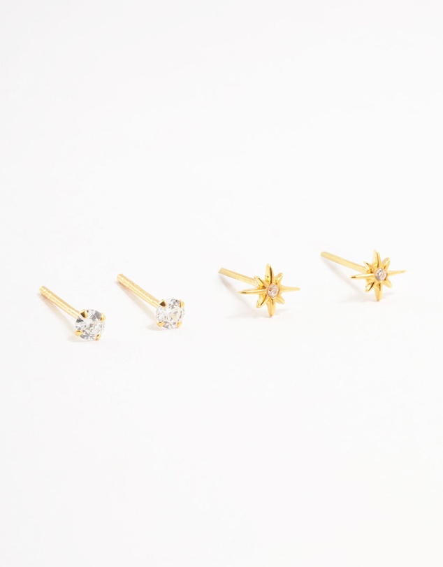 Lovisa - Gold Plated Sterling Silver Mini Starburst Earrings 2-Pack
