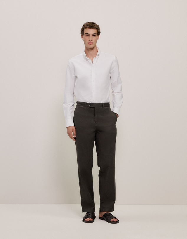 Trenery - Tailored Fit Cotton Monogram Oxford Shirt in White