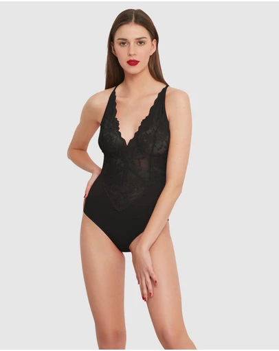Oh!Zuza - Viscose & Sheer Lace Lingerie Bodysuit