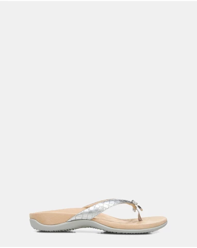 Vionic - Bella Toe Post Sandal - Silver Metallic Croc
