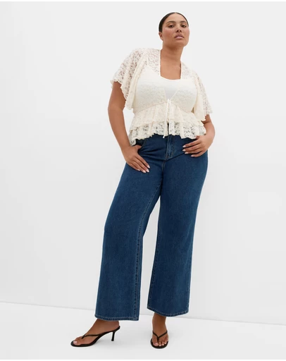City Chic - Plus size Lily Lace Top - creme